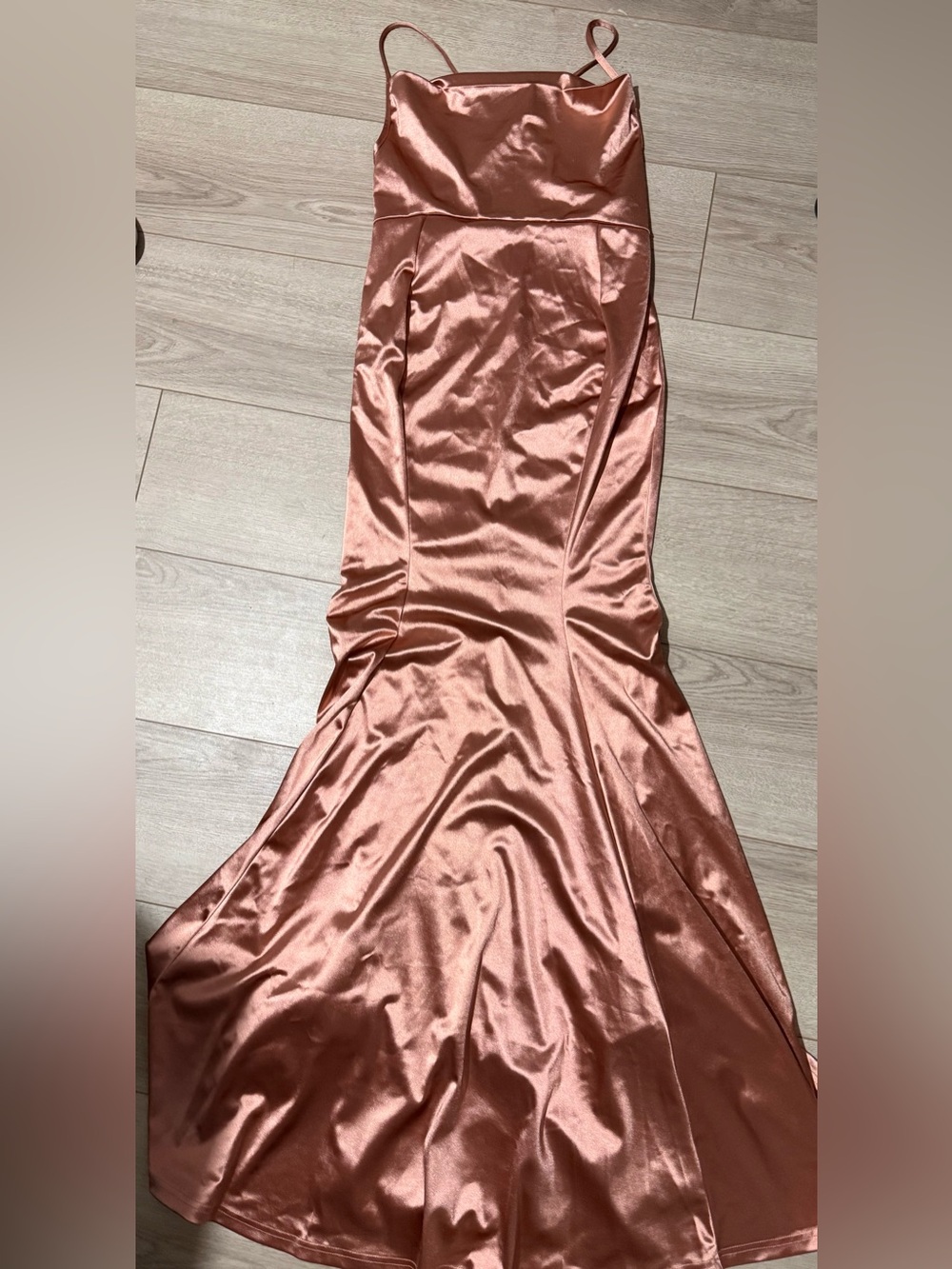 Satin Bias-Cut Maxi Dress in Rose Gold